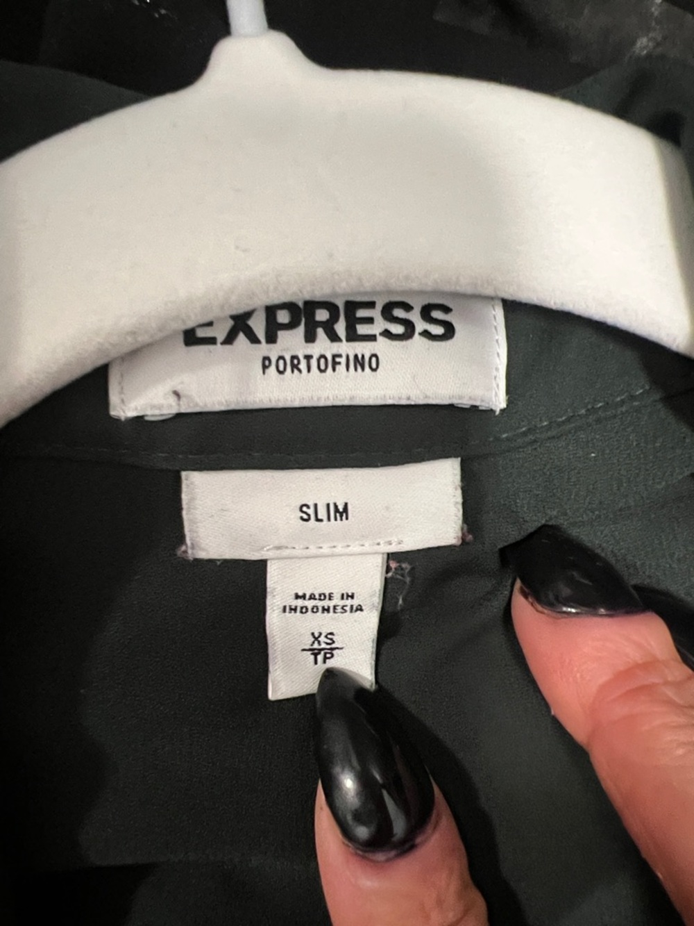 Express Olive Utility Button-Down Shirt with Gold Buttons - Picture 6 of 7